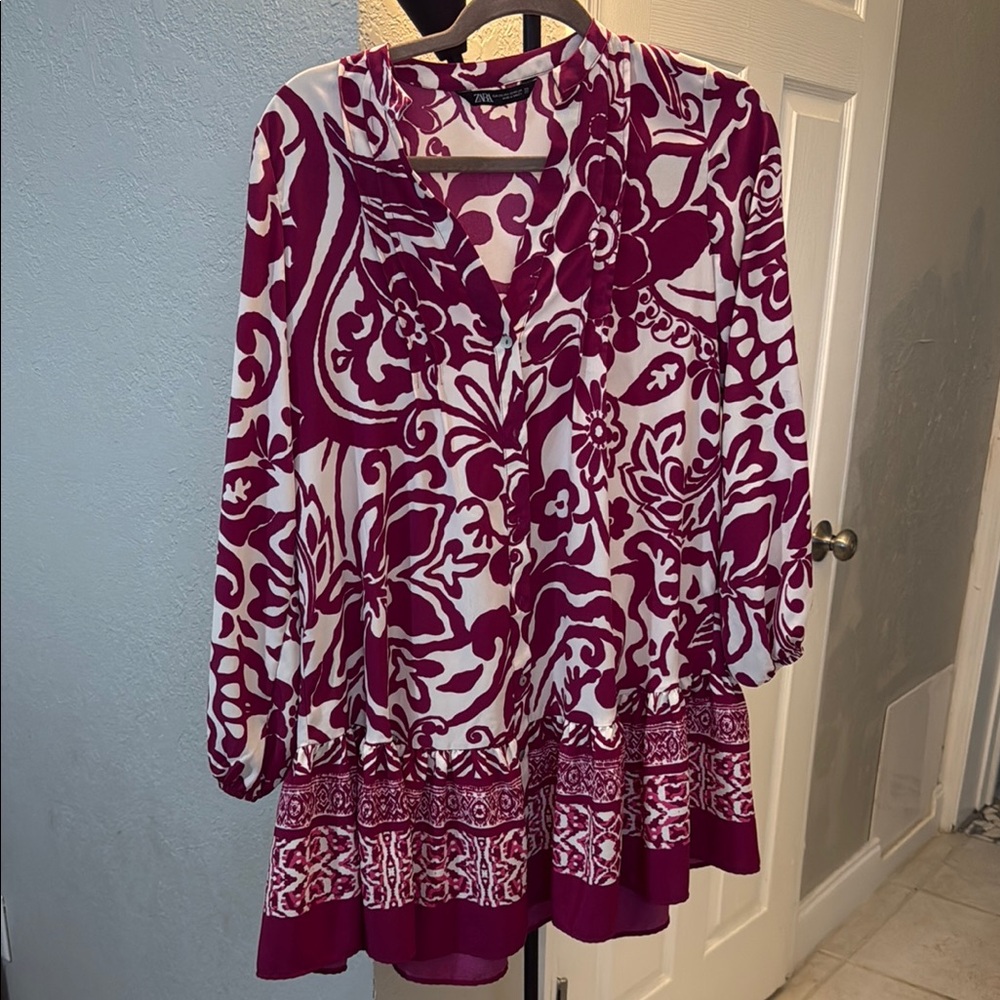 Zara Purple and White Floral Midi Dress